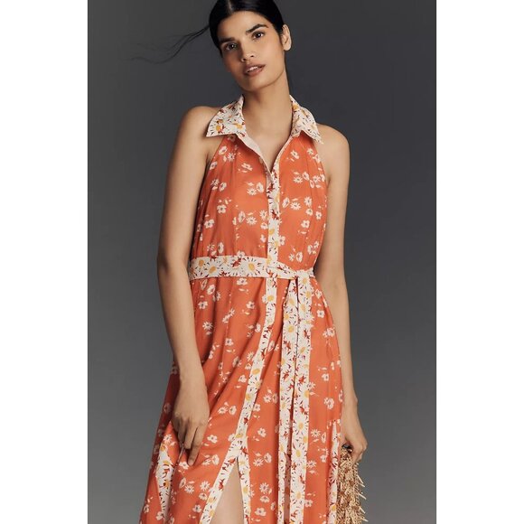 Maeve Halter Open-Back Godet Midi Shirt Dress 1X - Picture 3 of 3